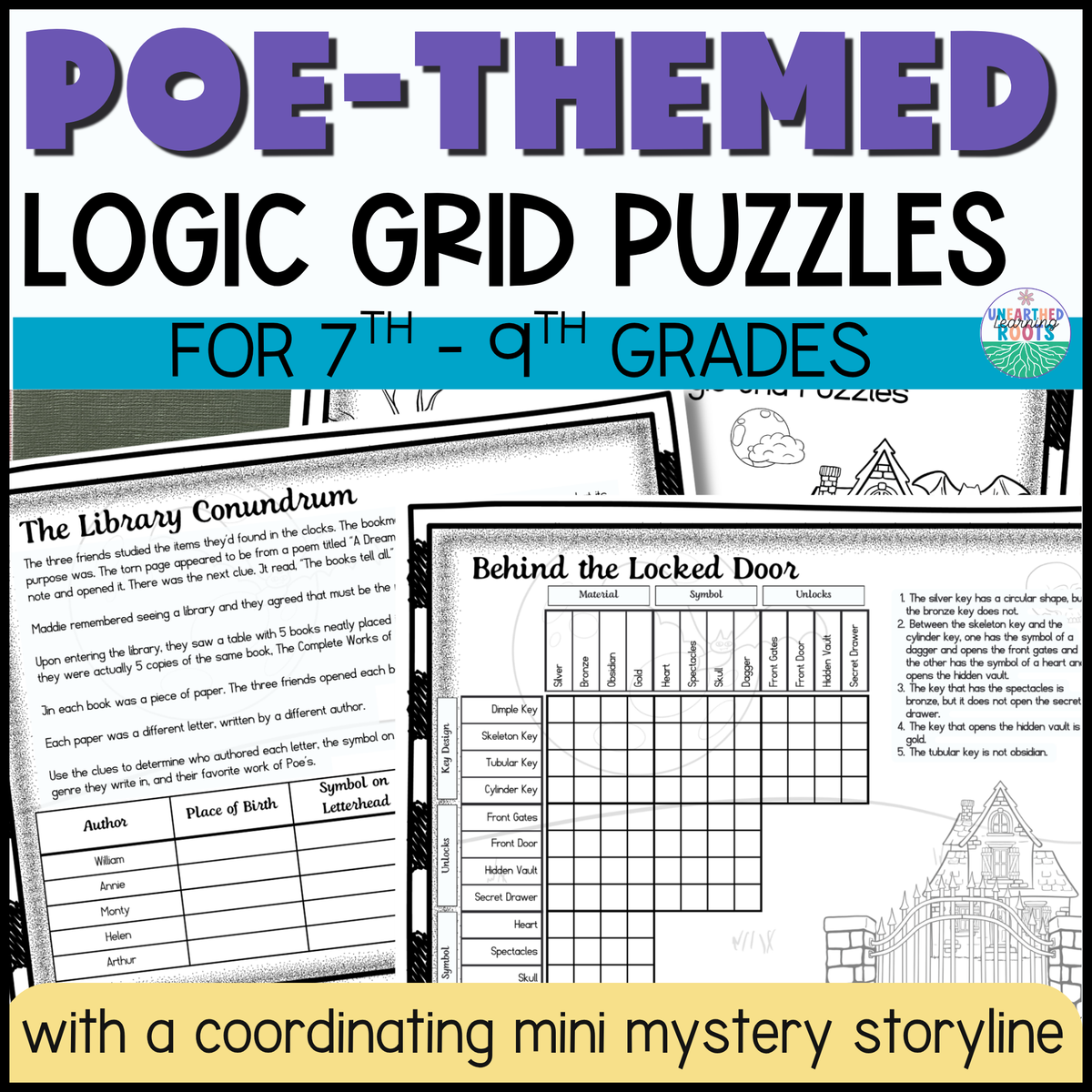 Edgar Allan Poe Themed Logic Grid Puzzles 7th-9th Grade | Gothic Literature Fun