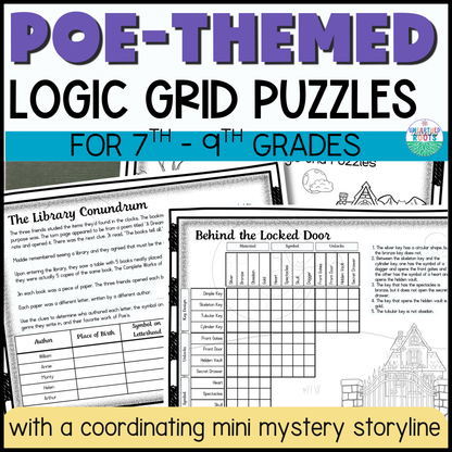 Edgar Allan Poe Themed Logic Grid Puzzles 7th-9th Grade | Gothic Literature Fun