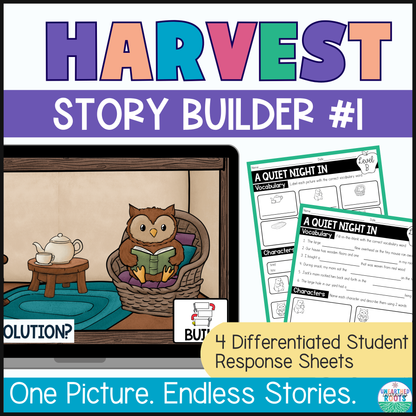 Fall Harvest Story Builder #1: A Quiet Night In | Fall Creative Writing Prompts for Grades 3-5