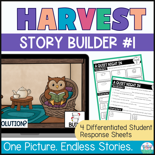 Fall Harvest Story Builder #1: A Quiet Night In | Fall Creative Writing Prompts for Grades 3-5
