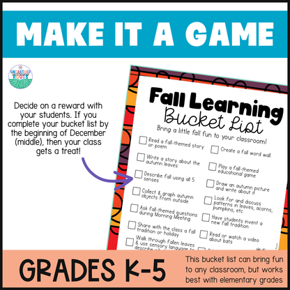 Fall Learning Bucket List for Elementary Educators