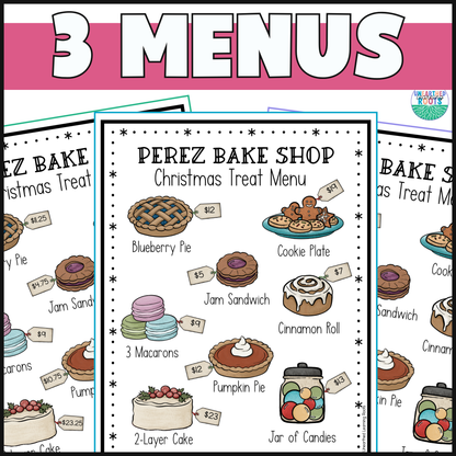Christmas Menu Math | Holiday Bake Shop | Winter Money Skills
