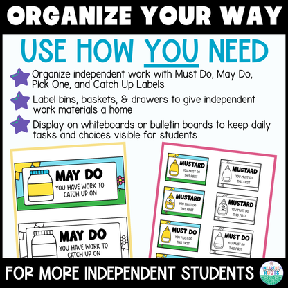 Must Do May Do Labels for Classroom Bins & Drawers + Whiteboard Signs