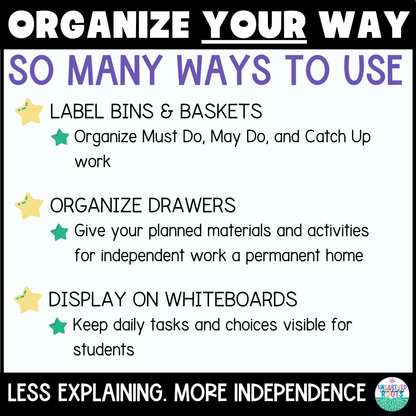 Must Do May Do Labels for Classroom Bins & Drawers + Whiteboard Signs