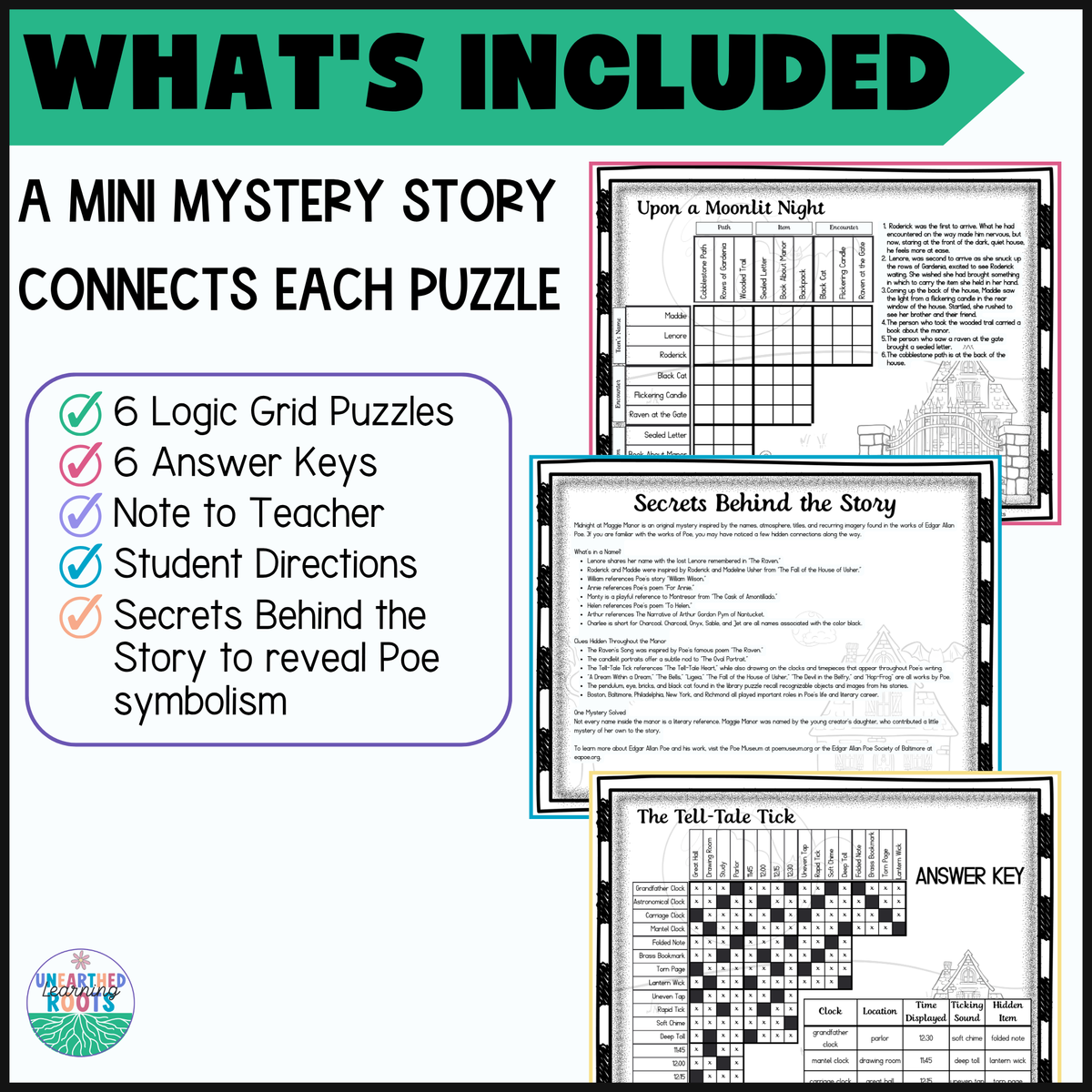 Edgar Allan Poe Themed Logic Grid Puzzles 7th-9th Grade | Gothic Literature Fun