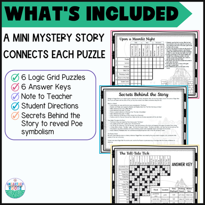Edgar Allan Poe Themed Logic Grid Puzzles 7th-9th Grade | Gothic Literature Fun