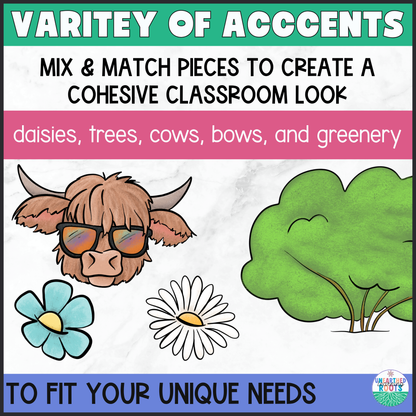 Highland Cow Bulletin Board Kit | Muted Rainbow Classroom Decor | Editable Tags