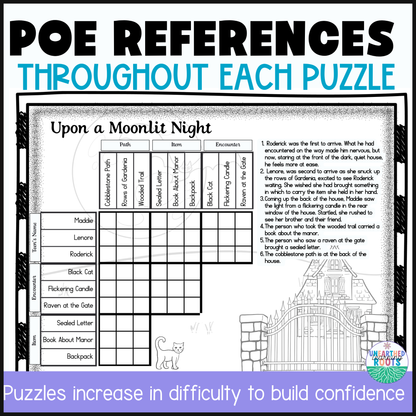 Edgar Allan Poe Themed Logic Grid Puzzles 7th-9th Grade | Gothic Literature Fun