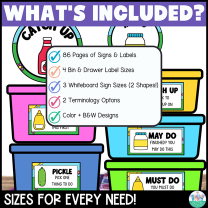 Must Do May Do Labels for Classroom Bins & Drawers + Whiteboard Signs