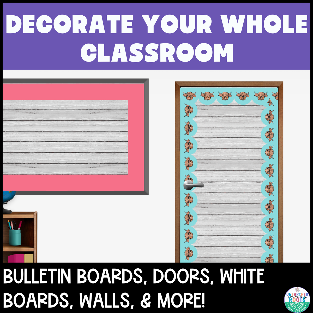 Highland Cow Muted Rainbow Bulletin Board Borders | Colorful Classroom Decor